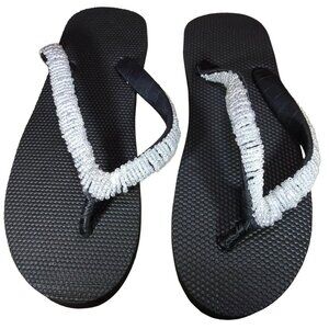 Beaded Flip Flops for Women Summer Style Sandals - (Silver 1)